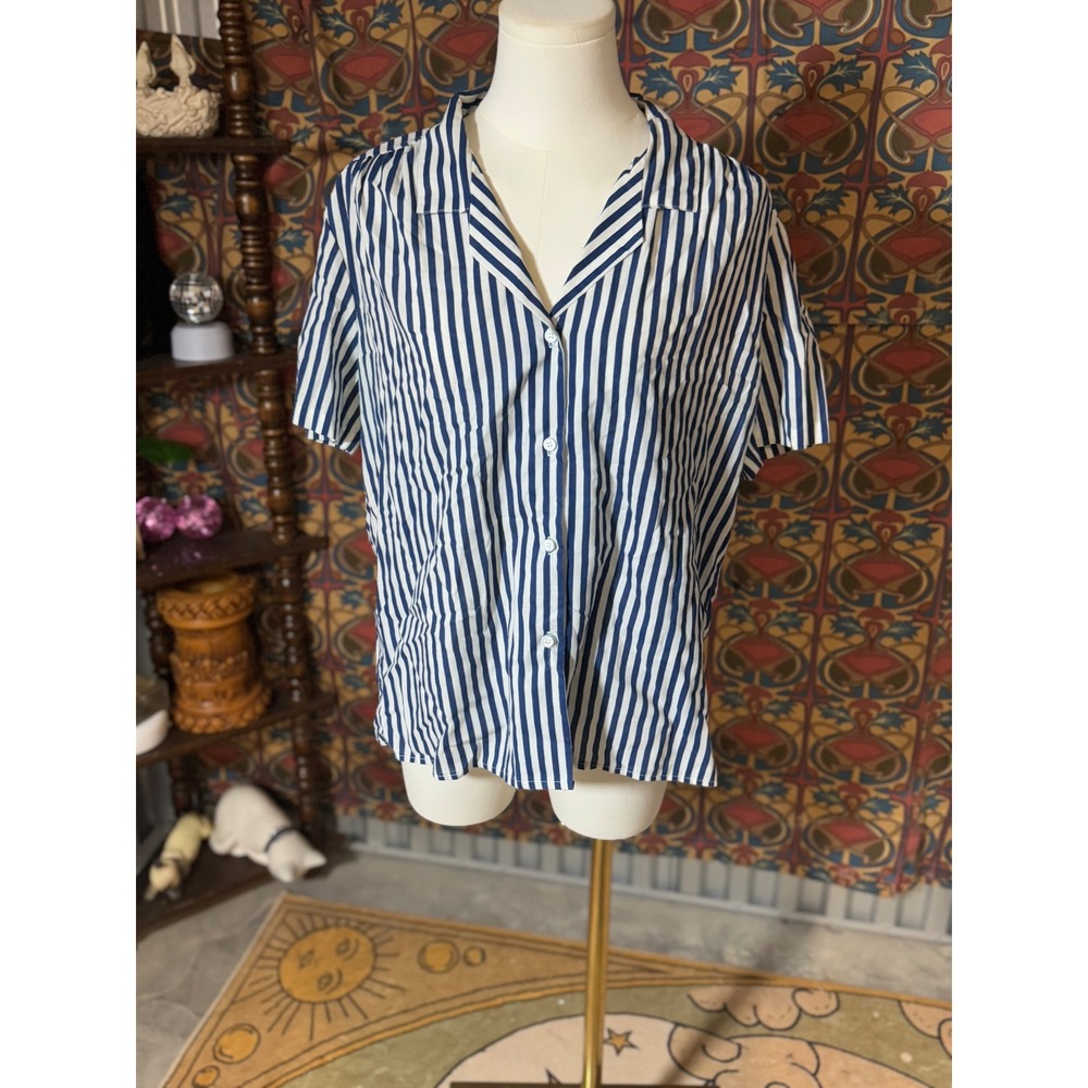 Cape Cod Match Mates Womens Blue Striped Short‎ Sleeve Button Up Shirt Size 16